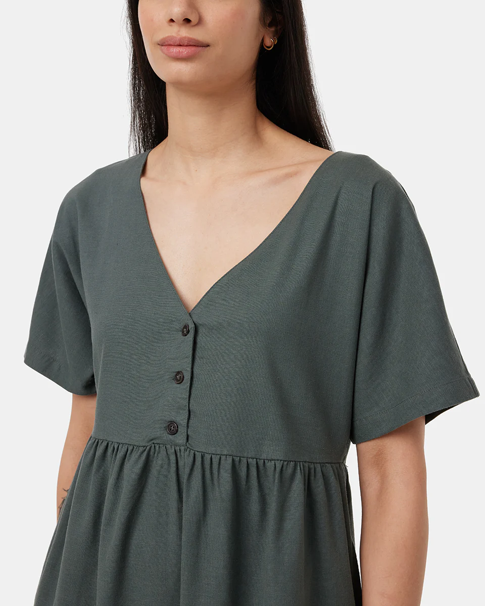 Hemp Button Front Swing Dress - Image 4