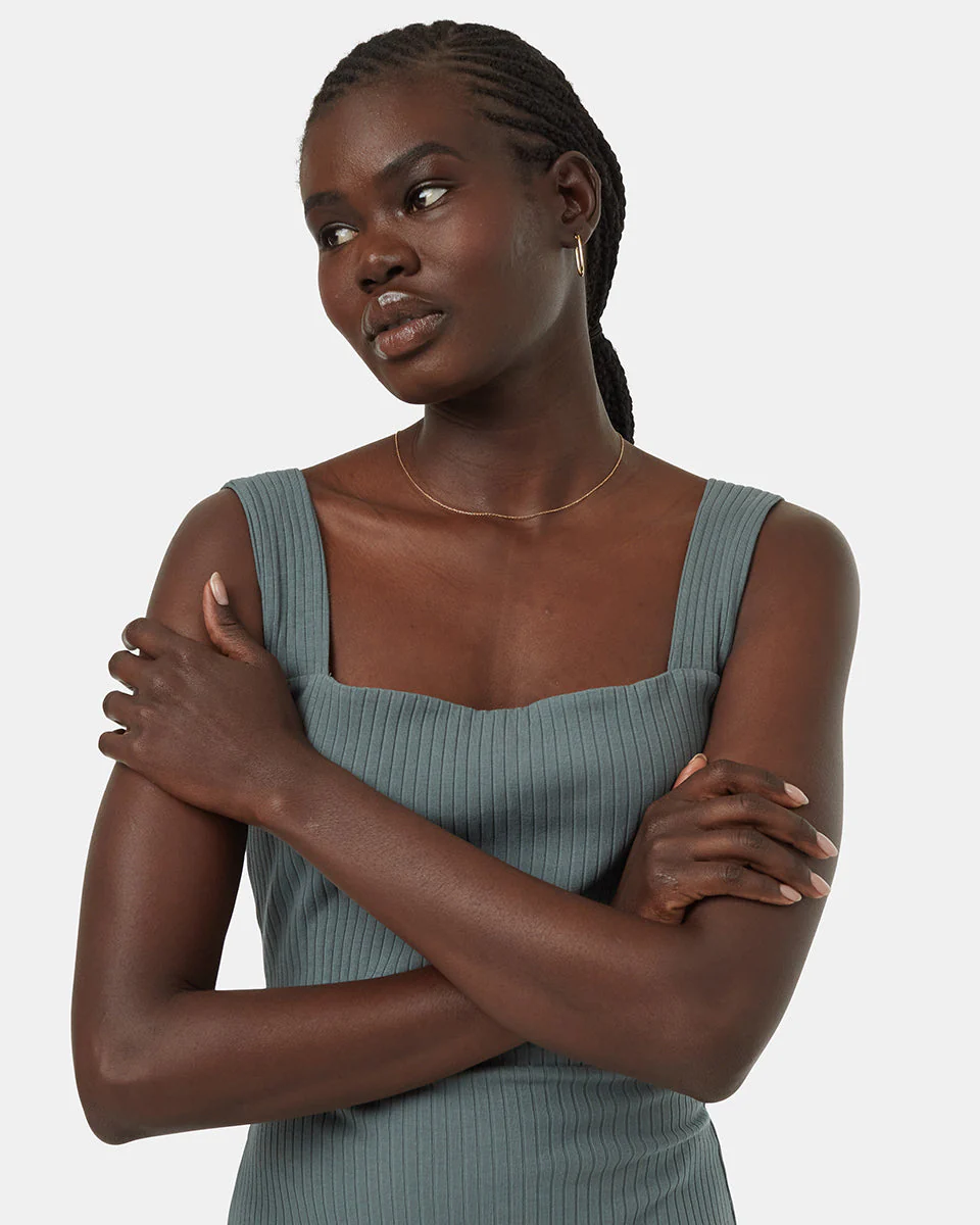 Rib Square Neck Dress - Image 4